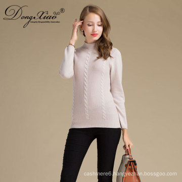 Inner Mongolian Handmade Knit Cashmere Women High Neck Knit Wool Sweater Custom Patterns Design